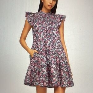 Sea New York Lissa Liberty floral smocked dress with flutter sleeves sz M